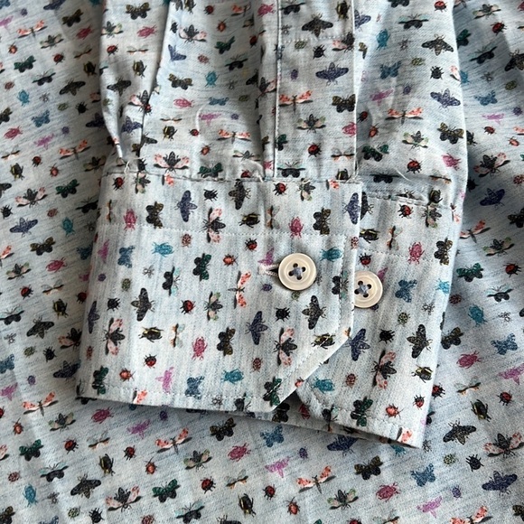 Calder Of Carmel Limited Edition Blue Insect Bug Print Button Down Shirt - Picture 7 of 11